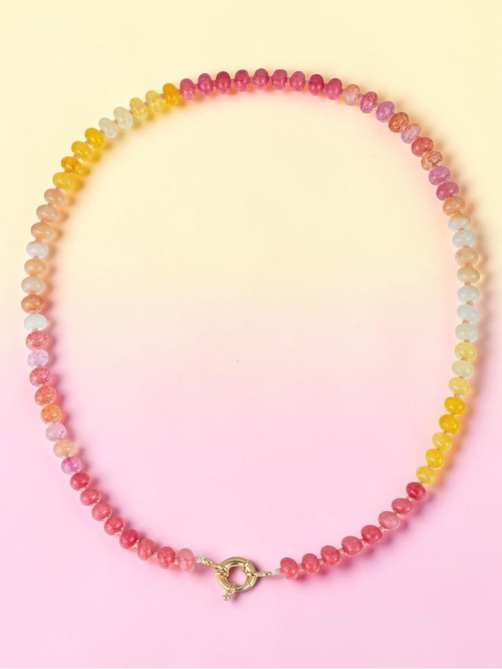 New Gemstone Multicolor Beaded Women's Necklace - Pink, Yellow, Cream